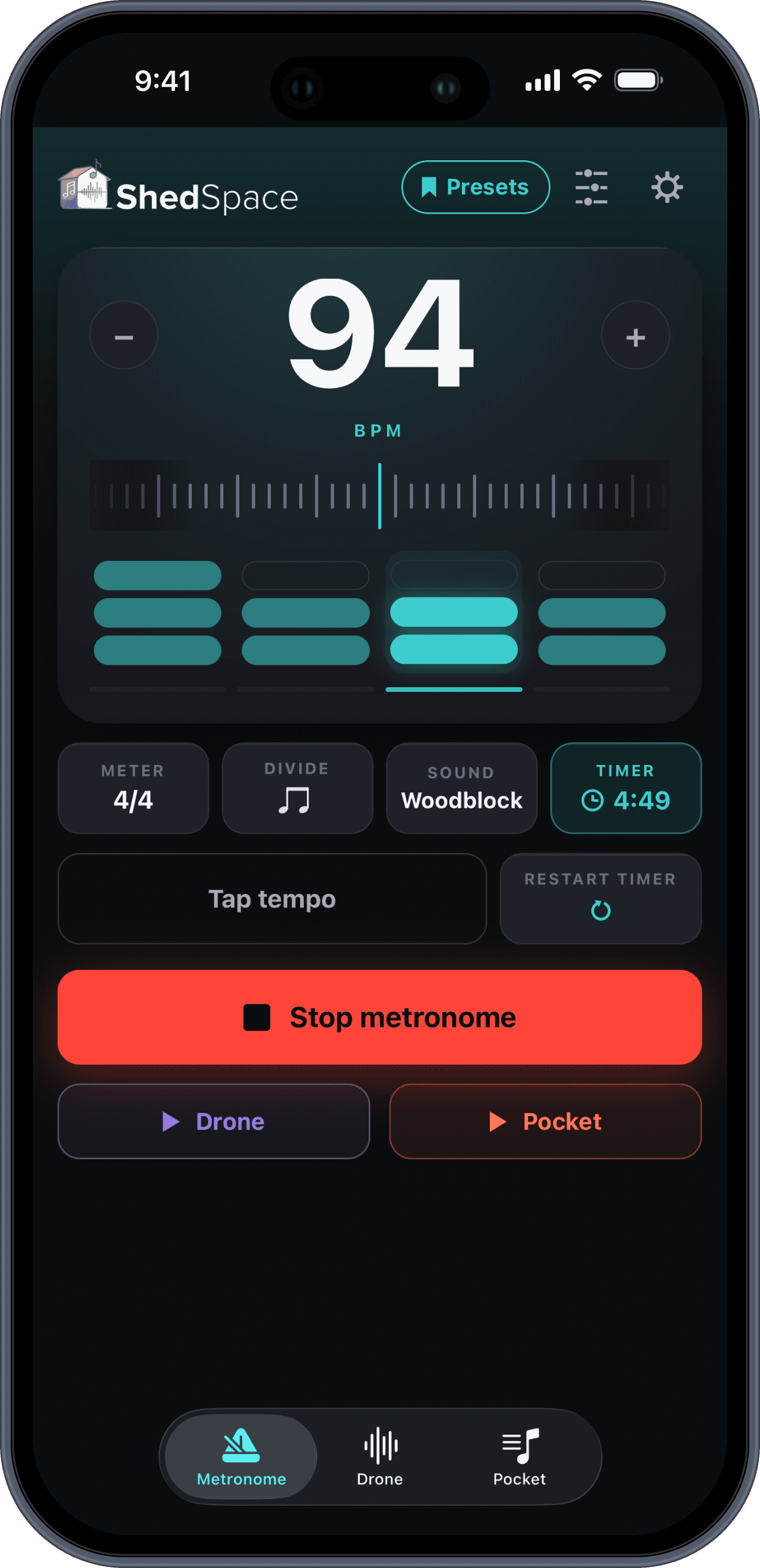 ShedSpace metronome on iPhone